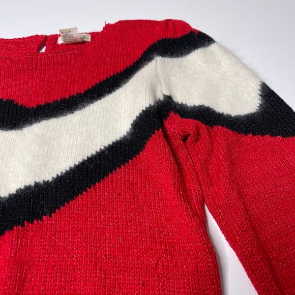 Vintage 80s Red White Black Fuzzy Sweater Medium Long Sleeve - Picture 7 of 8